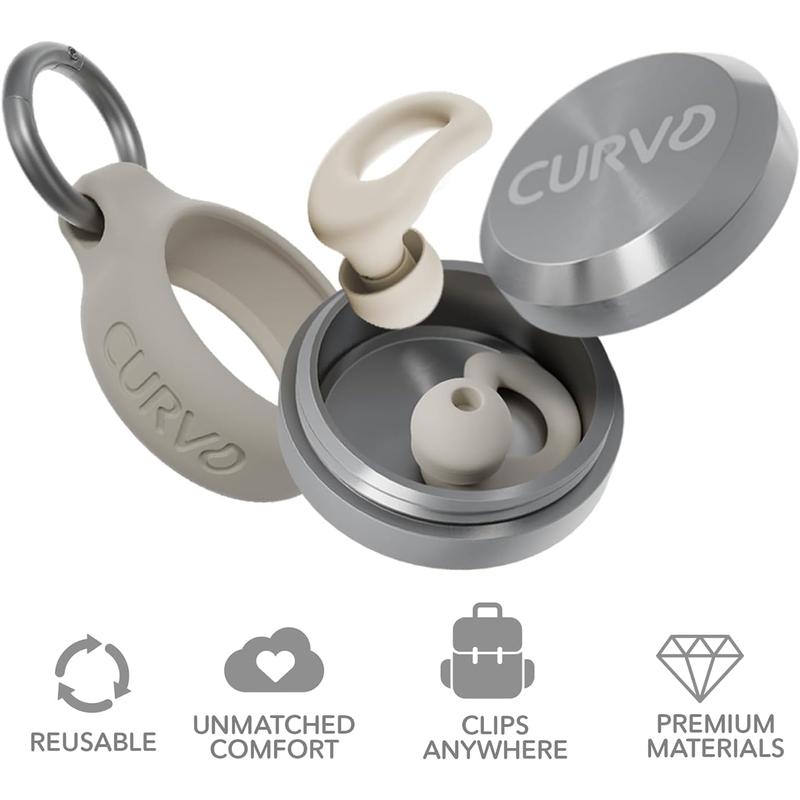 CURVD Everyday Earplugs + Case Clip Bundle - Great for Travel, Sound Sensitivity, Concerts, Parenting, Productivity - Noise Dampening & Ultra Soft