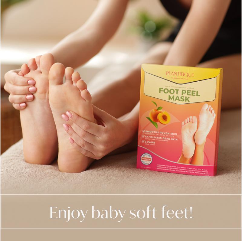 Plantifique Peach Foot Peel Mask - Foot Mask for Dry Feet - Callus Remover - Foot Exfoliating Mask - Dead Skin Remover - Clinically Proven - Peeling Mask - Smooth Skin - Exfoliator - Dermatologist Tested - Deep Cleansing