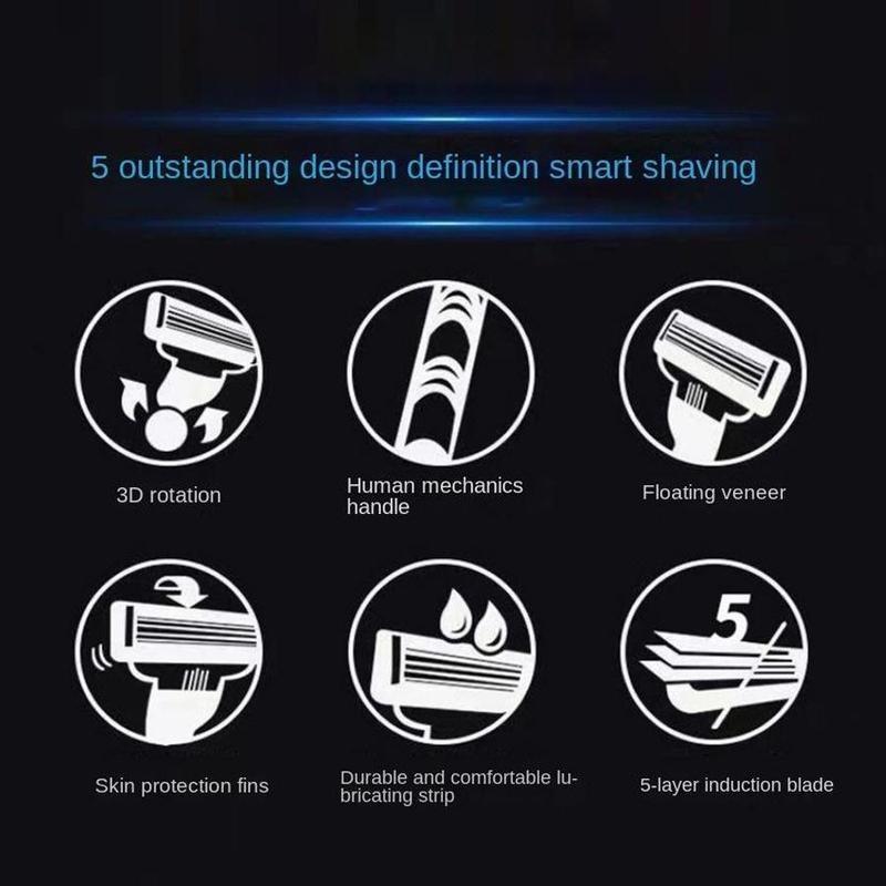 5 Layer Manual Razor Blade Set, 1 Count Vintage Wet Shaver & Replacement Blades, Skin-friendly Classic Razor for Men, Christmas Gift