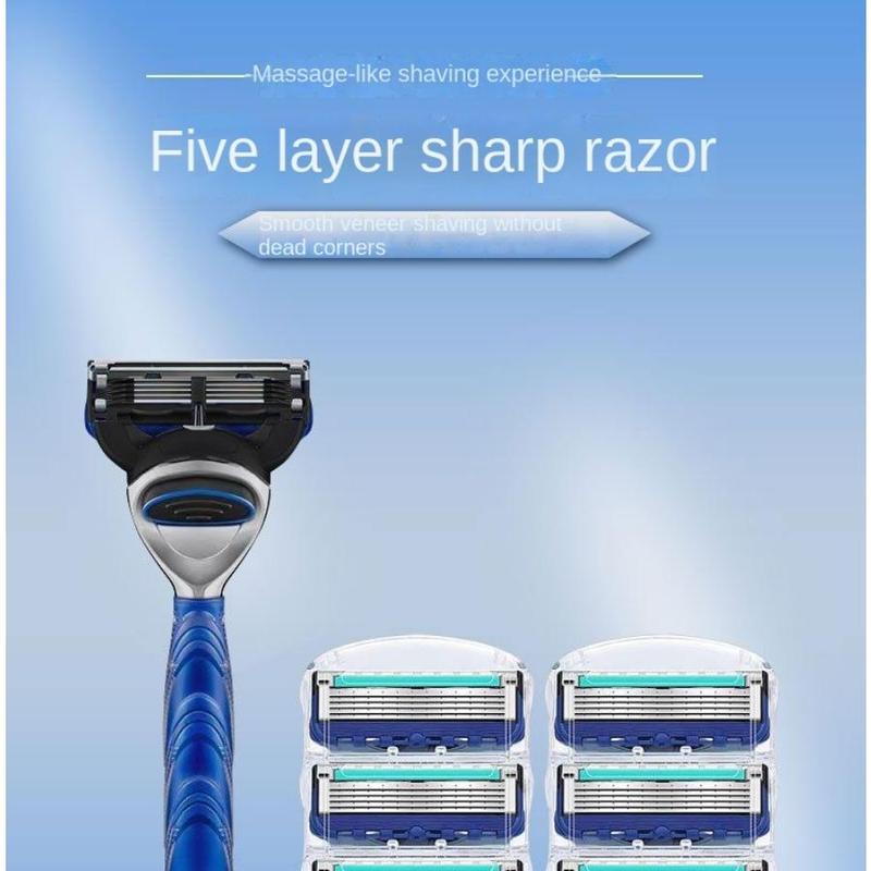 Men's 5 Layer Manual Razor Blade Set, 1 Count Razor Handle & 12pcs Replacement Blades, Professional Shaving Tool For Men