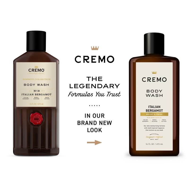 Cremo Rich-Lathering Italian Bergamot Body Wash for Men, 16 Fl Oz (Pack of 1) | Italian Bergamot, Neroli Blossom, Fresh Vetiver