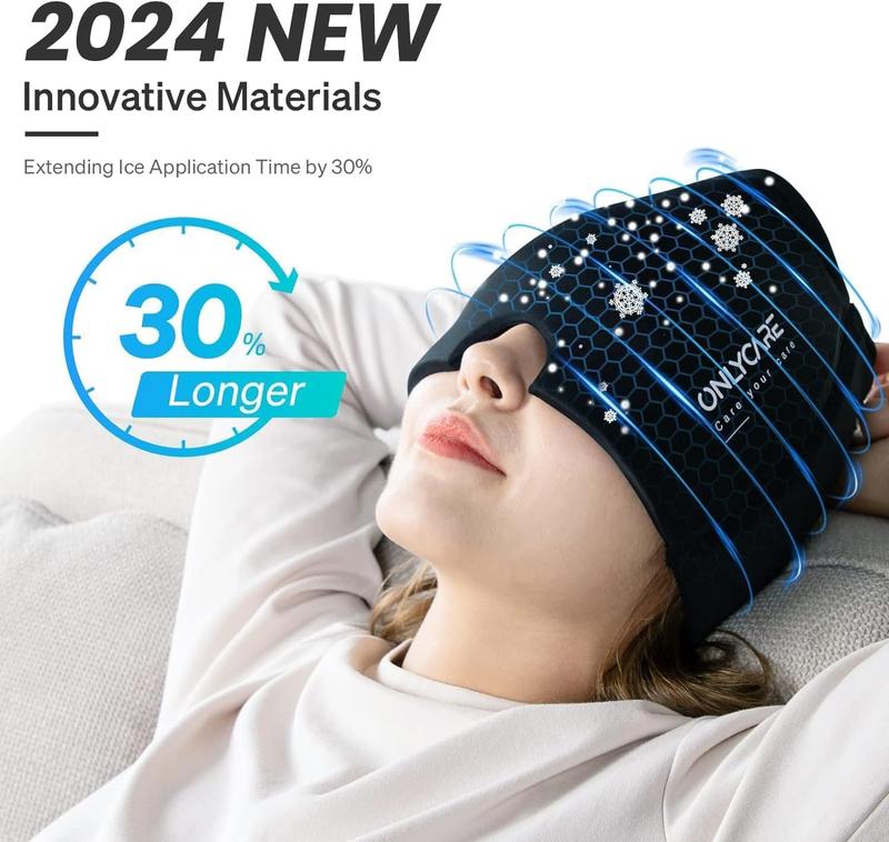 Onlycare Migraine Relief Cap,Headache Relief Hat,Ice Head Wrap with Hot or Cold ,Gel Ice Face Mask,Birthday Gifts For Women Men