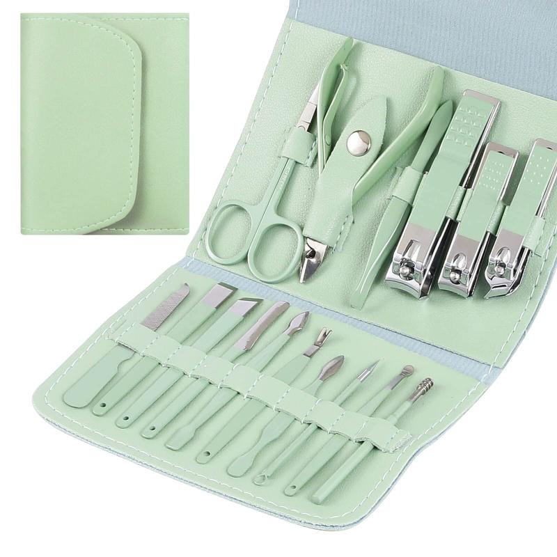 Manicure Set 16 in 1 Stainless Steel Nail Clipper Kit Professional Grooming Kits Face Hand Foot Skin Care and Nail Care Tools with Leather Travel Case Color Daily Storage Nail Art nail clipper