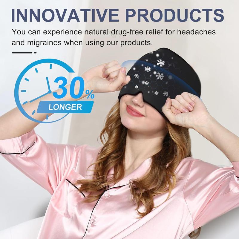 Migraine Headache Relief Cap with Gel Ice Pack, Adjustable Hot and Cold Therapy Wrap for Migraines, Sinus Pressure, and Stress Relief (Black) Headache and Eye Mask for Puffy Eyes, Tension, and All-Night Comfort – Soothing Relief for Men and Women.