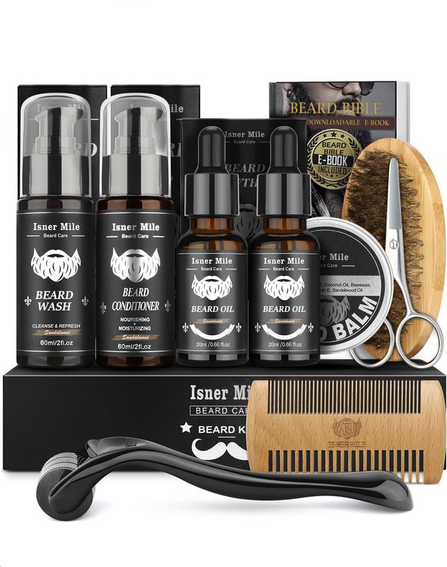 Beard Gift Kit, Beard Growth Kit, Beard Grooming Kit with 2 Pack Beard Original Oil, Beard Brush, Wash Conditioner for After Shave Lotions- Sandalwood,Balm,Combs, Christmas Valentine's Day Fathers Gifts for Men Dad Husband Boyfriend Hair Care Cleansing