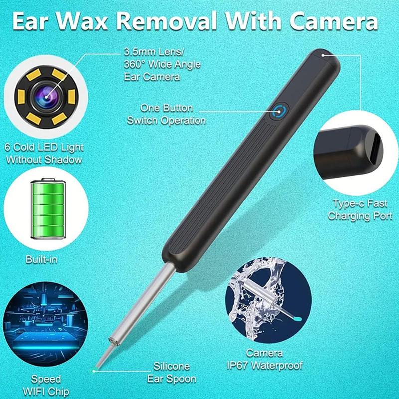 Ear Cleaner with Camera, 1 Box 1080P HD Camera Ear Cleaner with 4 Counts Ear Pick Tools, Ear Wax Removal Tool, Suitable for iPhone, iPad, Android Smartphones, Christmas Gift