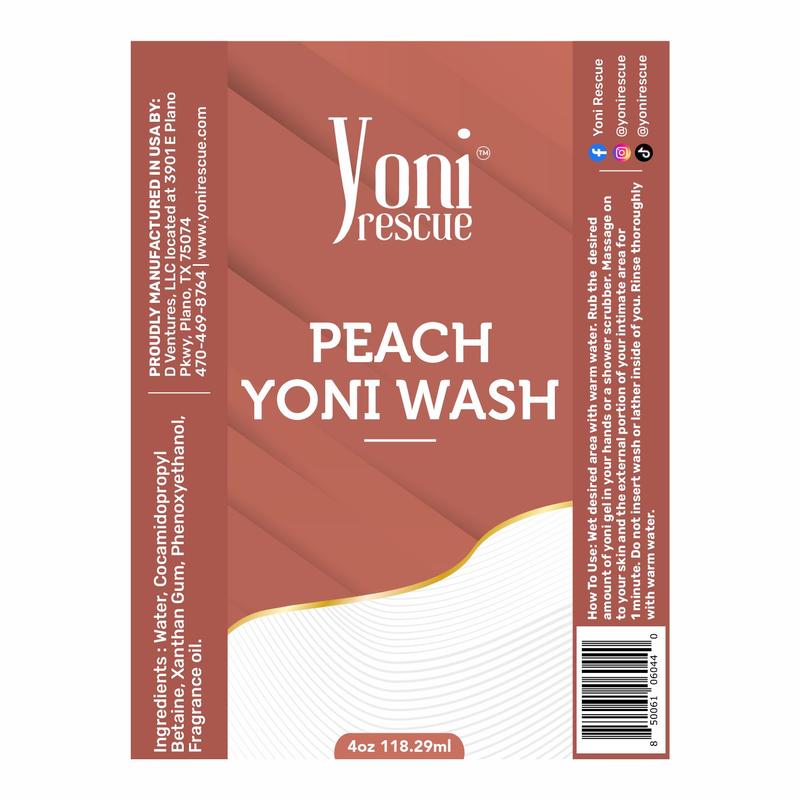 Peach Yoni Wash, 4oz,  Daily use gel based Wash, Reduce Odor, balance pH level, antibacterial , increase comfort , 4oz. by Yoni Rescue intimatewash for