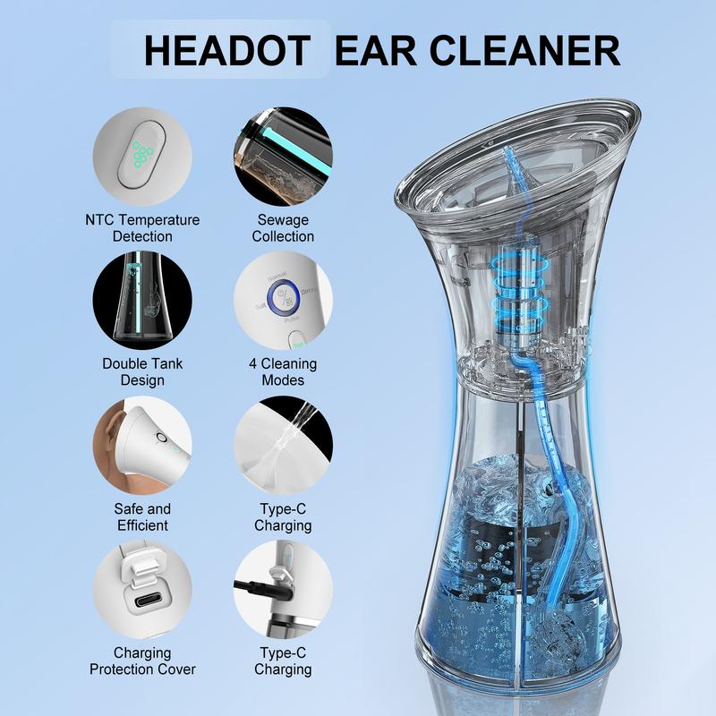 HeaDot Electric Ear Cleaner Wax Removal Kit with Water Spray, Rechargeable & IPX7 Waterproof  with water temperature detection, ear wax removal.