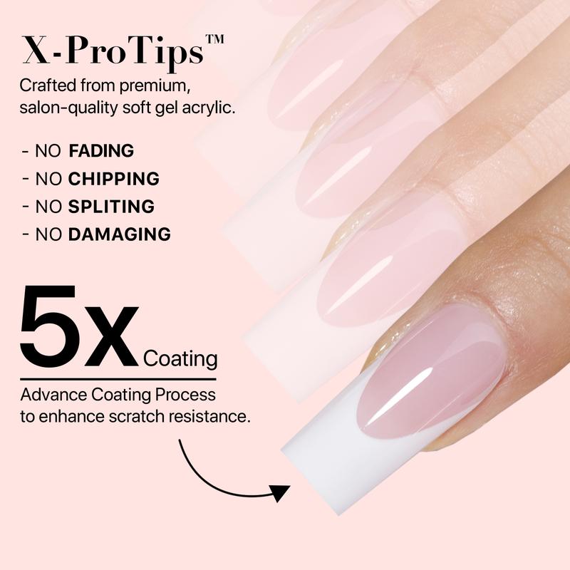 SXC Cosmetics French Tip Press On Nails, Pink Starter Kit, Ultra Fit with Pre-applied Tip Primer and Base Coat, Nail Art DIY X-Pro Tips Kit Nail Care