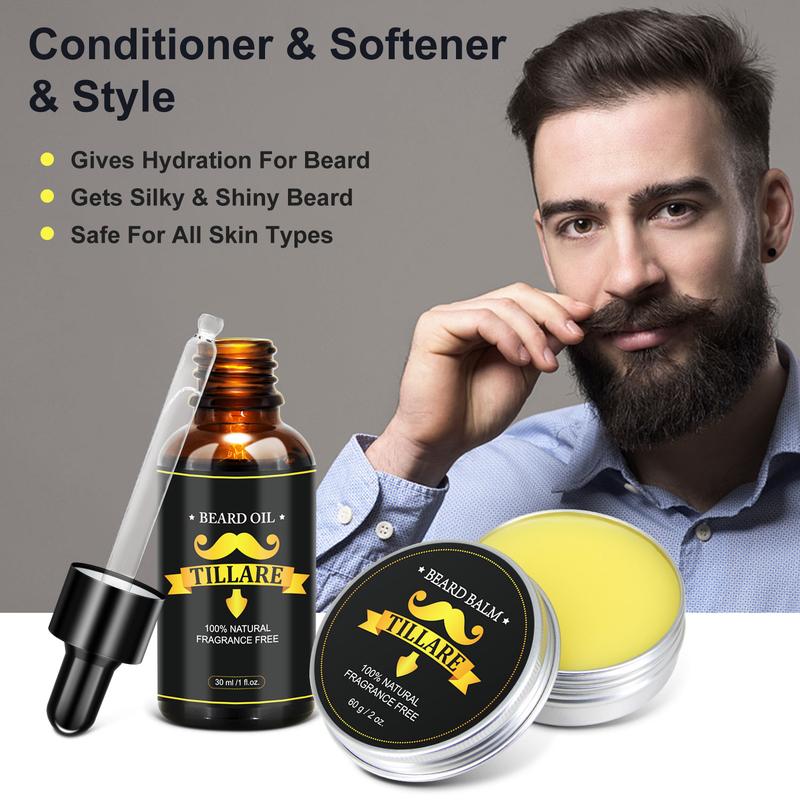 Growth Kit - TILLARE  Grooming Kit with  Growth Oil, Balm, Comb, Massager, Christmas & Birthday Gifts for Men Husband Dad Boyfriend