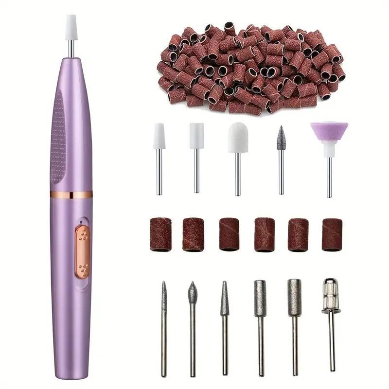 Professional Portable Electric Nail Drill, 1 Set Nail Art Drill with Grinding Heads, Manicure & Pedicure Tools for Home & Salon Use, Christmas Gift