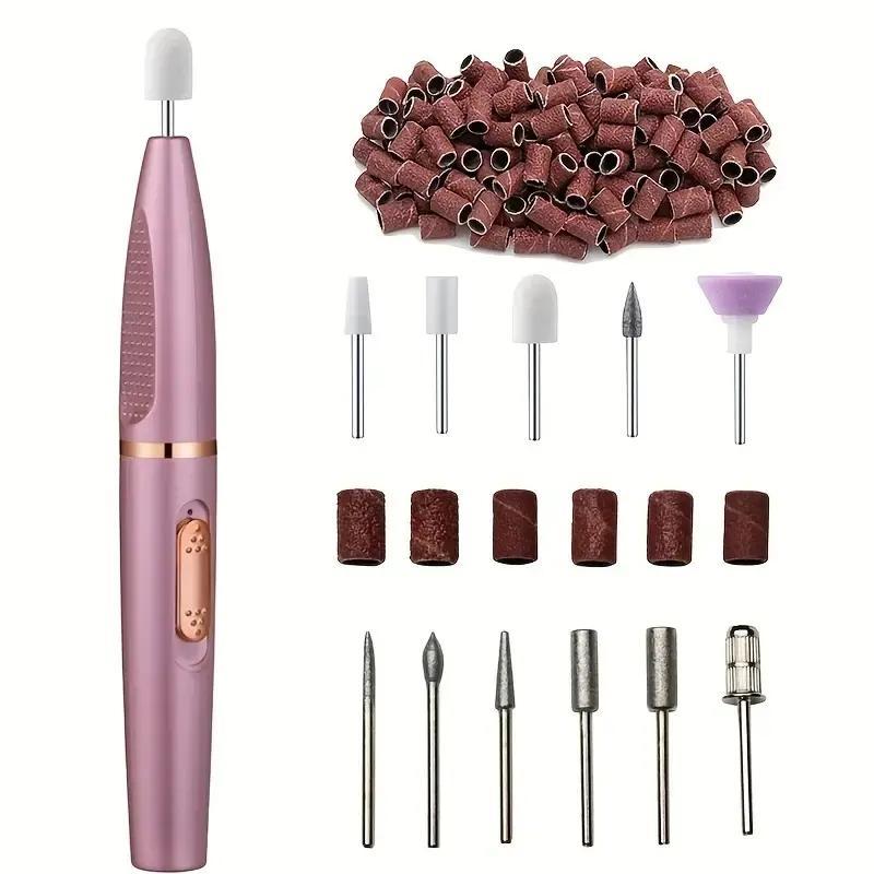 Professional Portable Electric Nail Drill, 1 Set Nail Art Drill with Grinding Heads, Manicure & Pedicure Tools for Home & Salon Use, Christmas Gift