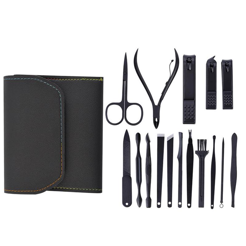 Manicure Set 16 in 1 Stainless Steel Nail Clipper Kit Professional Grooming Kits Face Hand Foot Skin Care and Nail Care Tools with Leather Travel Case Color Daily Storage Nail Art nail clipper