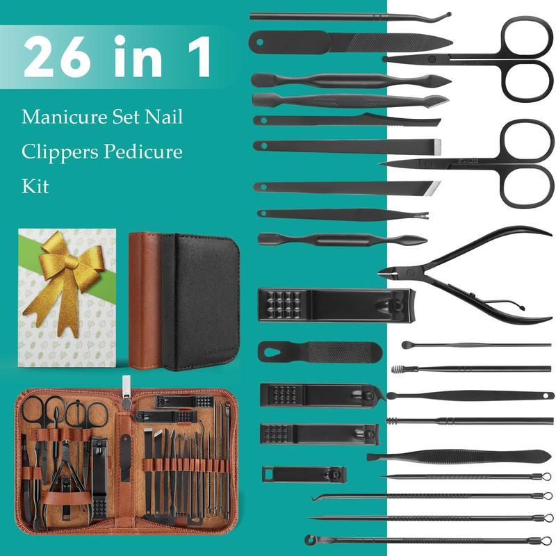 Professional Manicure Set with 26 Pieces for Travel & Grooming - Nail Clippers Pedicure Kit