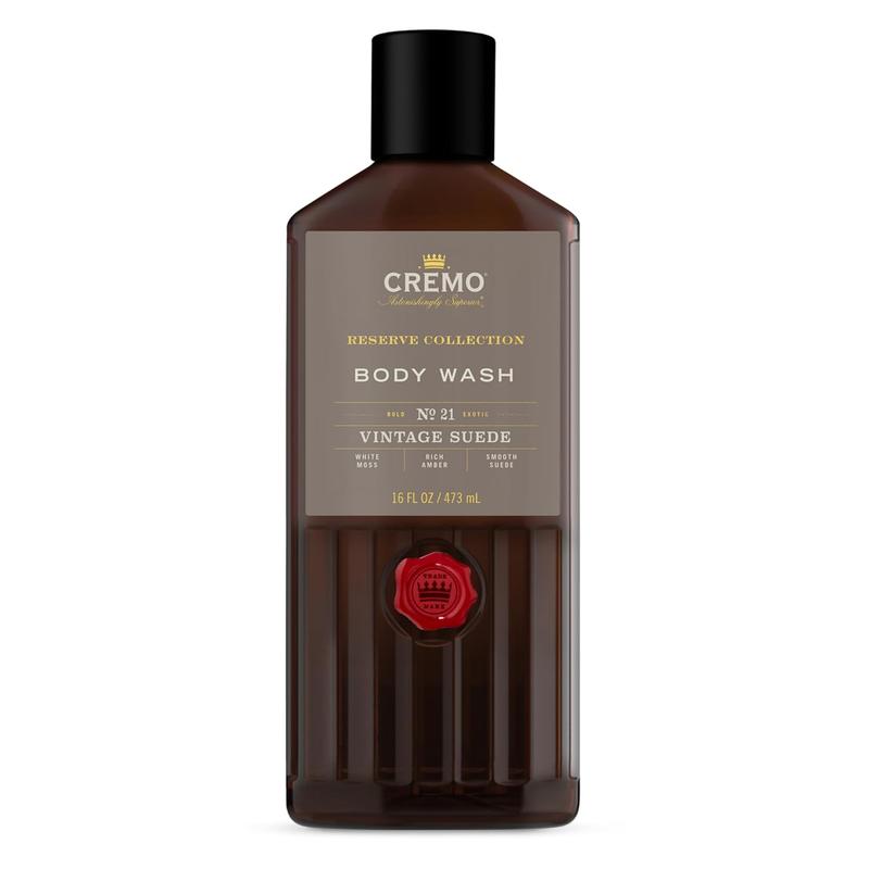 Cremo Rich-Lathering Vintage Suede Body Wash for Men, A Vintage Suede with Notes of White Moss and Rich Amber, 16 Fl Oz, 1 pack Cologne Scented Aroma