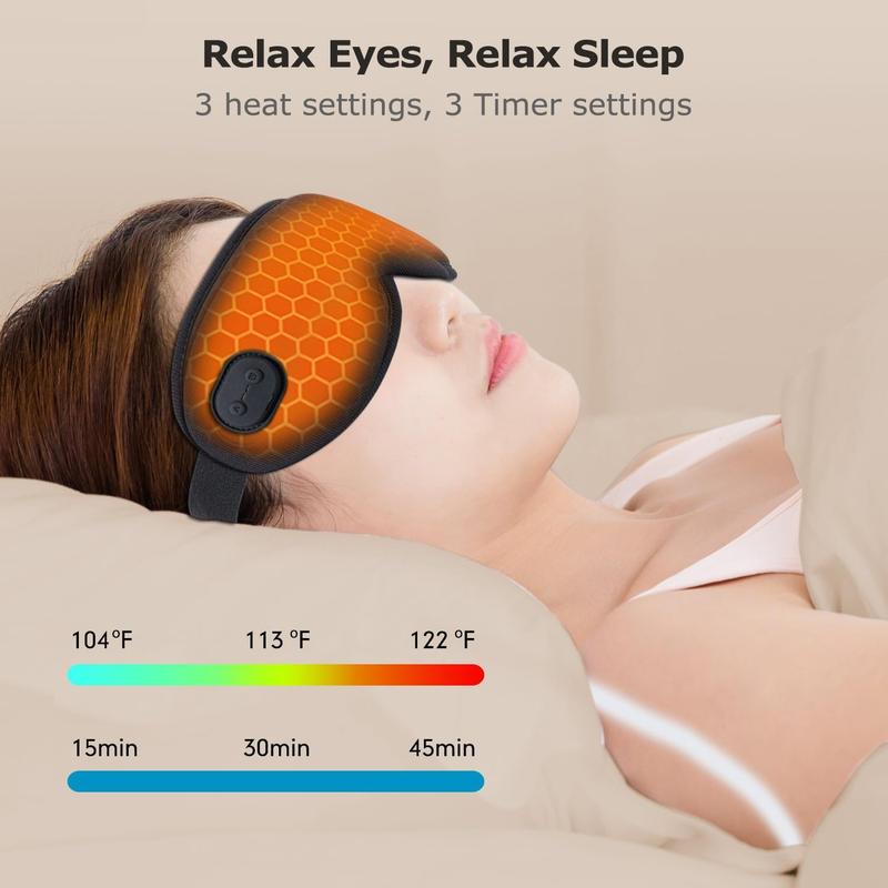 Heated Eye Mask, 3D Deep Contoured Warm Eye Compress for Dry Eyes, Electric Heating Eye Mask for Eye Fatigue Stye Relax Puffiness, Cooling Gel Strip Improve Sleep with Adjustable Straps (Black)