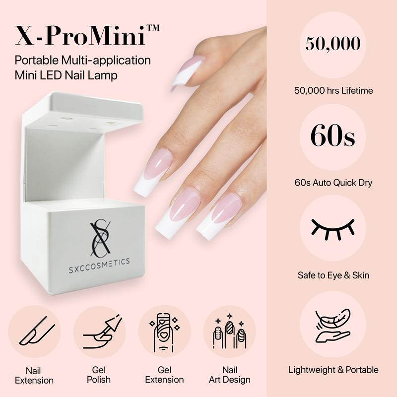 SXC Cosmetics French Tip Press On Nails, Pink Starter Kit, Ultra Fit with Pre-applied Tip Primer and Base Coat, Nail Art DIY X-Pro Tips Kit Nail Care