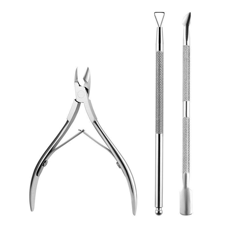 Stainless Steel Nail Cuticle Pusher Set, 3 Counts Professional Nail Cuticle Trimmer, Manicure & Pedicure Tool for Home & Salon Use