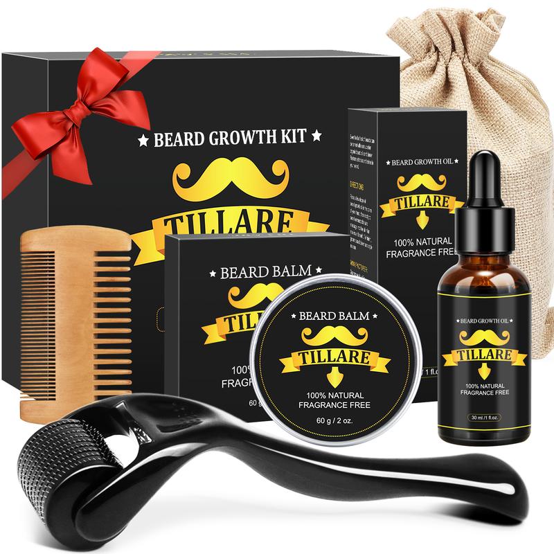 Growth Kit - TILLARE  Grooming Kit with  Growth Oil, Balm, Comb, Massager, Christmas & Birthday Gifts for Men Husband Dad Boyfriend