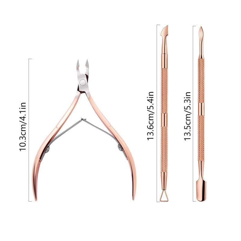 Stainless Steel Nail Cuticle Pusher Set, 3 Counts Professional Nail Cuticle Trimmer, Manicure & Pedicure Tool for Home & Salon Use