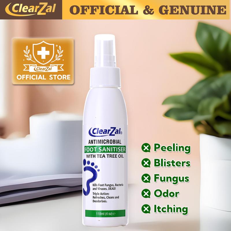 ClearZal Foot Sanitizer Spray with Tea Tree Oil, 4-Ounce Bottle ,Contains natural tea tree oil and aloe vera Long-lasting disinfectant and antibacterial spray [Star]