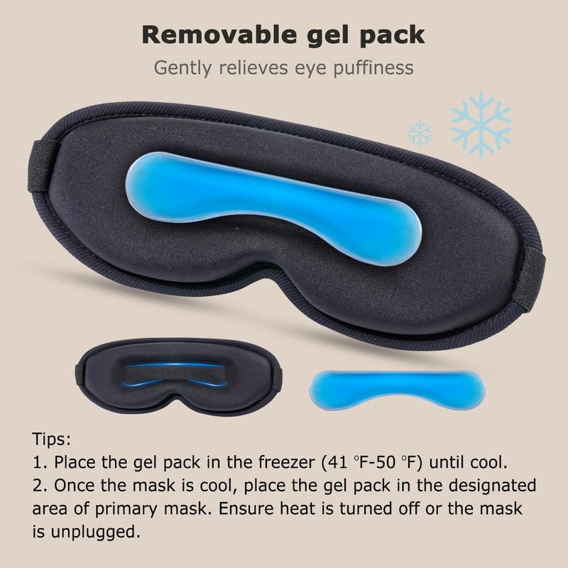 Heated Eye Mask, 3D Deep Contoured Warm Eye Compress for Dry Eyes, Electric Heating Eye Mask for Eye Fatigue Stye Relax Puffiness, Cooling Gel Strip Improve Sleep with Adjustable Straps (Black)