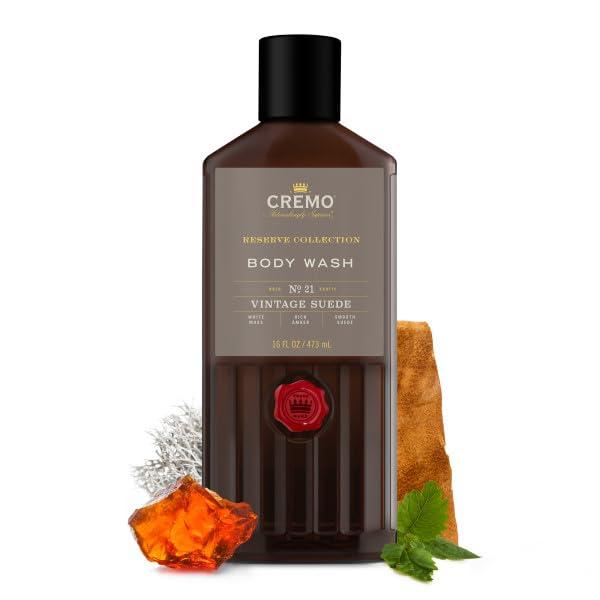 Cremo Rich-Lathering Vintage Suede Body Wash for Men, A Vintage Suede with Notes of White Moss and Rich Amber, 16 Fl Oz, 1 pack Cologne Scented Aroma