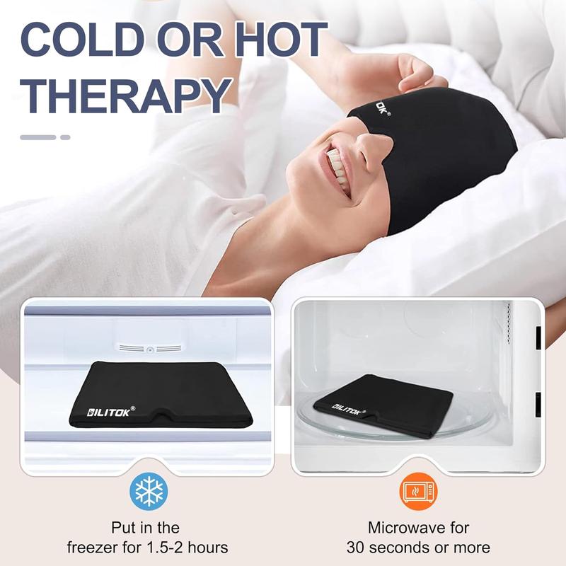 Migraine Headache Relief Cap with Gel Ice Pack, Adjustable Hot and Cold Therapy Wrap for Migraines, Sinus Pressure, and Stress Relief (Black) Headache and Eye Mask for Puffy Eyes, Tension, and All-Night Comfort – Soothing Relief for Men and Women.