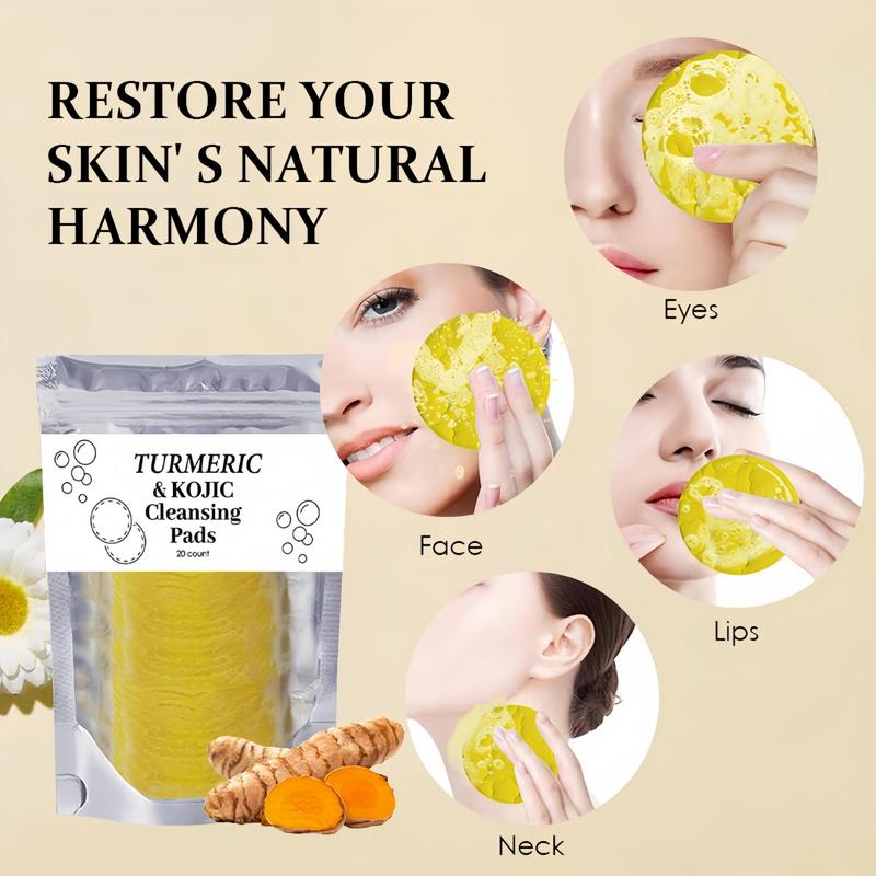 Turmeric & Kojic Acid Face Cleansing Pads, 60pcs Turmeric Brightening Exfoliating Cleansing Pads for Acne-prone Skin & Makeup Removal for Face & Body Women & Men