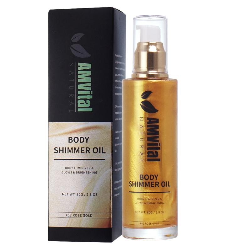 AMVital Shimmer Body Oil Rose Gold - Illuminating Highlighter for Face & Body. Adds radiant shine,non-sticky,fast-absorbing,lightweight, and hydrating