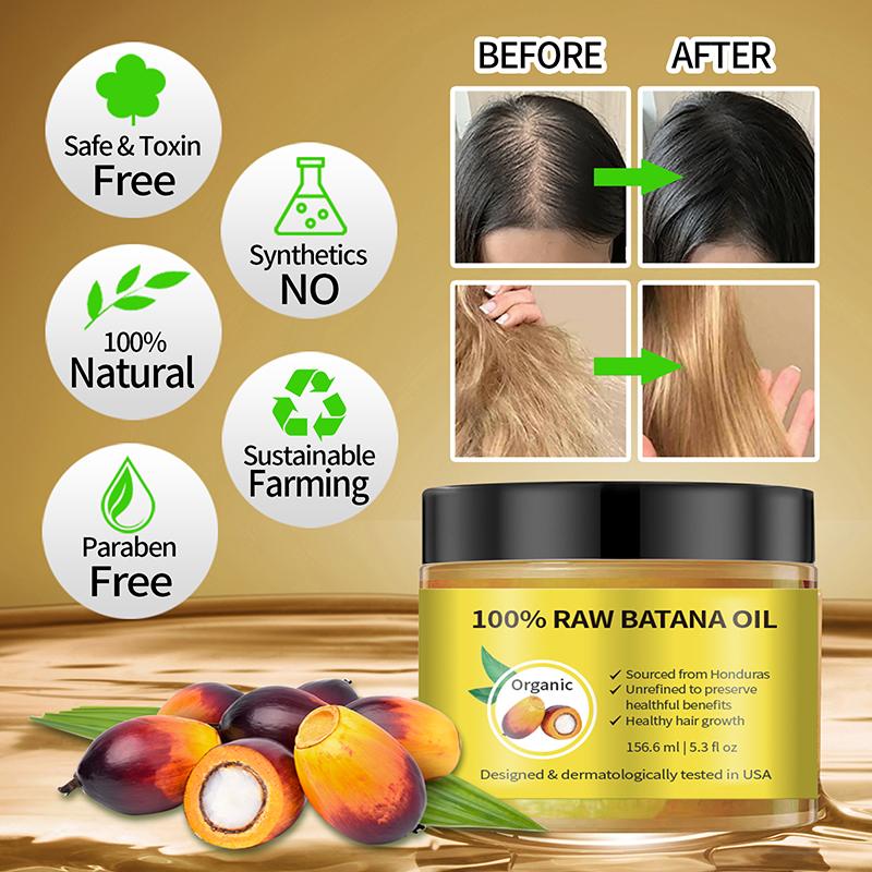 Natural, unrefined Batana Hair Growth Oil promotes growth, repair and smoothness, is a nourishing moisturizer for damaged hair, and makes hair thicker and stronger for men and women! Enhances hair thickness