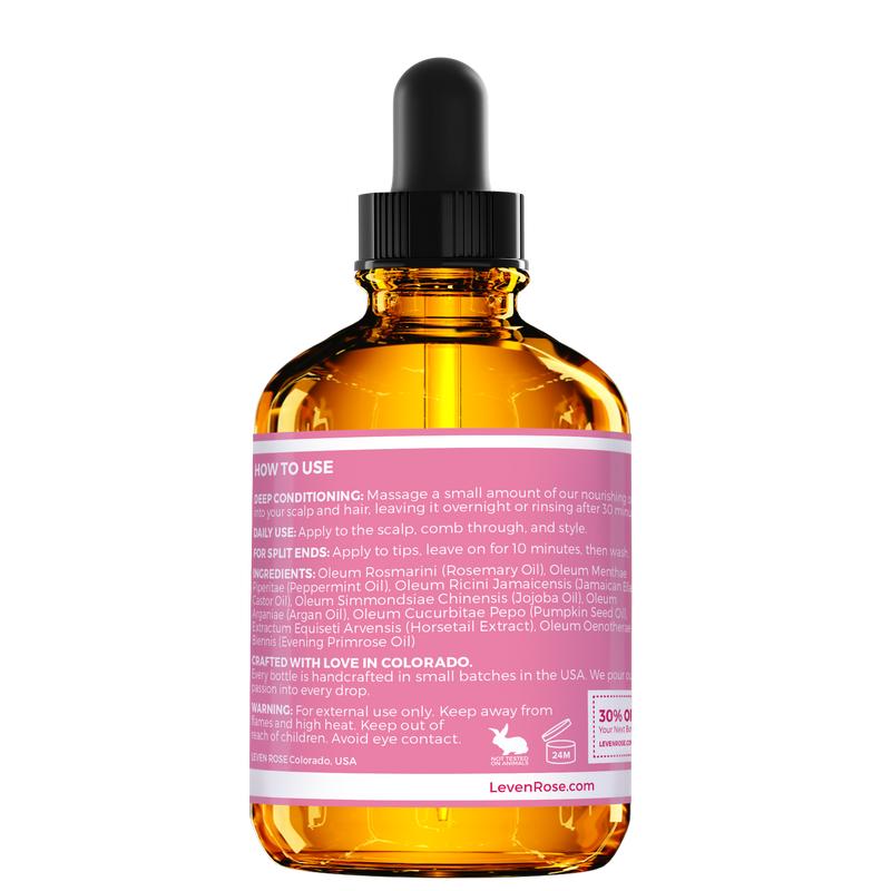 Leven Rose Organic Rosemary Hair Growth Oil 2 oz - Experience Comfort with Castor Oil, Argan Oil & Evening Primrose for Nourished, Moisturized Hair