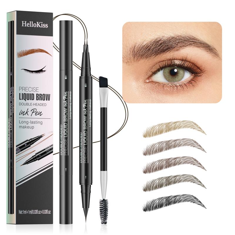 Eyebrow Pencil 2-in-1 Dual-Ended Eyebrow Pen with Precise Brush-Tip, Microblading Eyebrow Pen for Natural Hair-Like Brows, Long Lasting Cosmetic