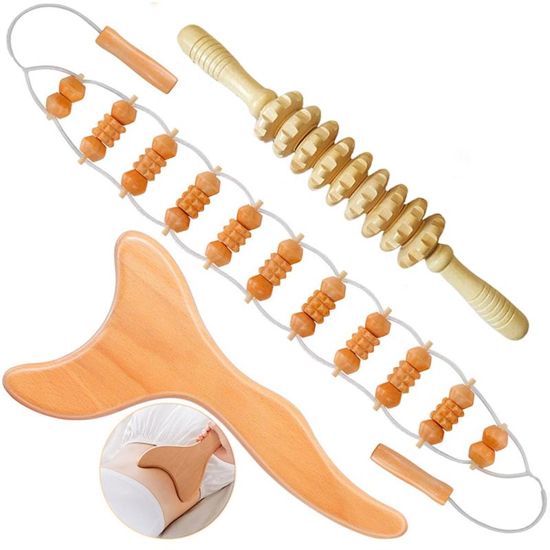 Comfort Wooden Massage Tool Set, 3 Counts Wooden Fascia Massager, Manual Massage Tool for Leg, Back, Waist, Body Muscle Relaxation Tool, Body Care Tool for Home & Spa, Summer Gift, Daily Massage Roller, Christmas, Christmas Gift