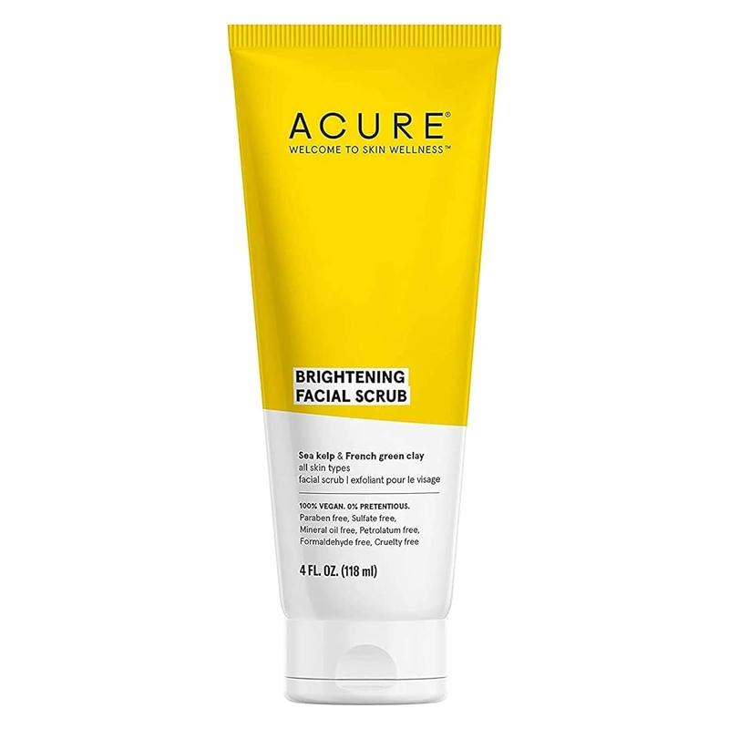 Acure Brightening Facial Scrub for a Youthful, Brighter, Radiant Complexion | With Sea Kelp & French Green Clay, 4 Fl Oz