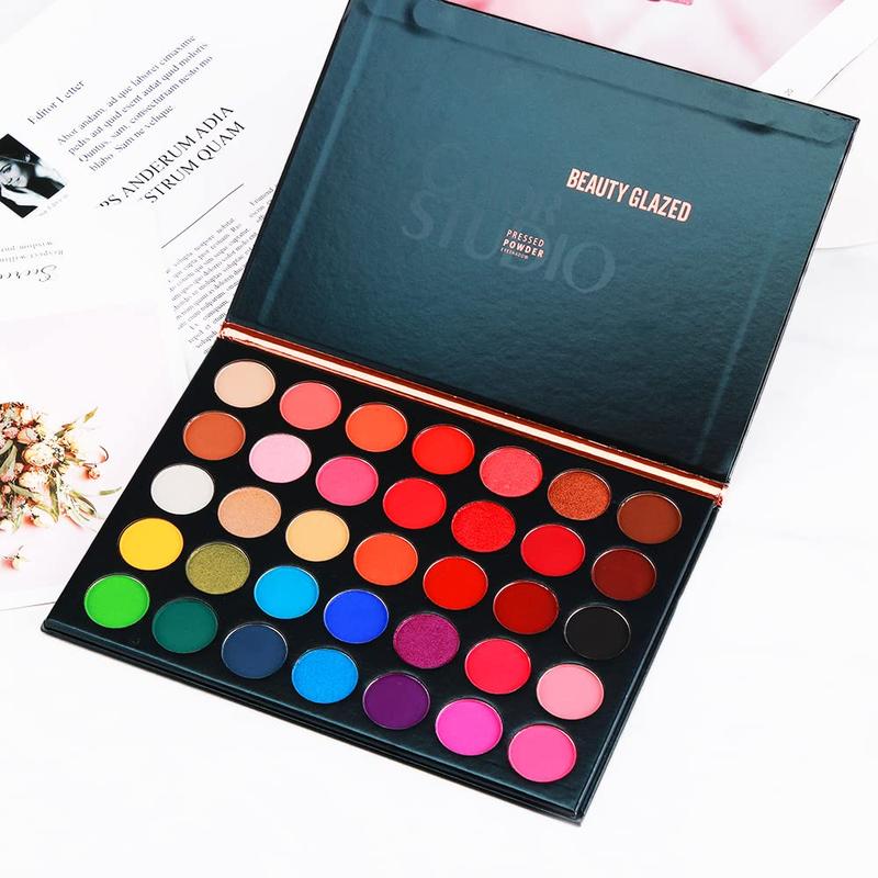 BEAUTY GLAZED 35 Pigmented Eyeshadows , Multi-Finish Matte and Shimmers Makeup , Waterproof Blendable Eye Makeup , Cruelty- Free Makeup Pallet