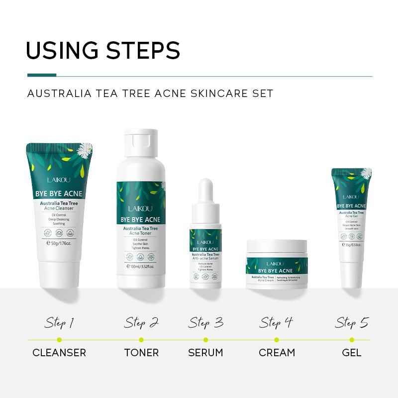 Tea Tree Face Skin Care Kit, Oil Control Comfort Skin Soothing Skin Care Kit, Including Cleanser, Serum, Gel, Toner, Cream, Skin Care Products, Skin Care Kits