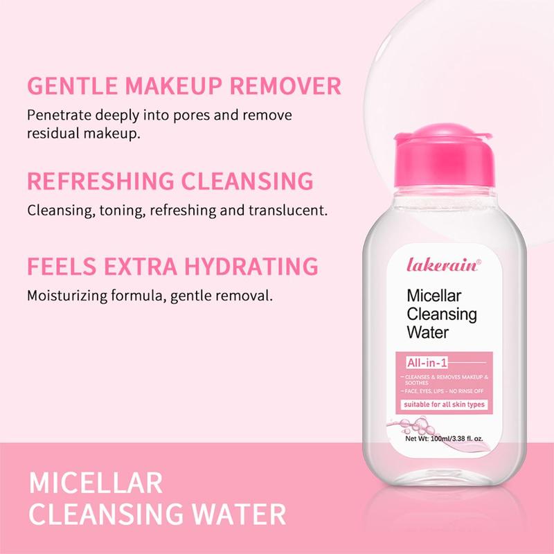 Micellar Cleansing Water, 3 Counts Gentle Makeup Remover, Deep Cleansing Makeup Remover, Facial Cleansing Product for Women & Men