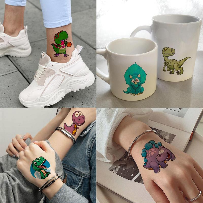 Cartoon Dinosaur Pattern Temporary Tattoo Sticker, 50pcs set Colorful Fake Tattoo Sticker, Body Art Decoration for Men & Women