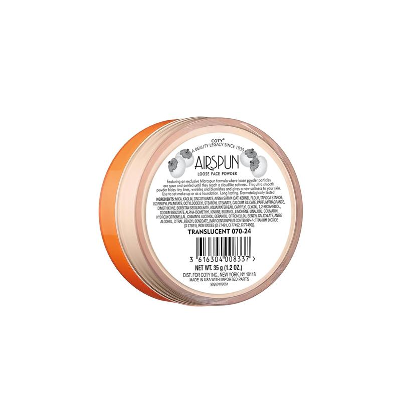 Airspun Loose Powder, 005 Translucent Extra Coverage, 1.2 oz, Talc Free, Flawless Foundation, Makeup Smooth