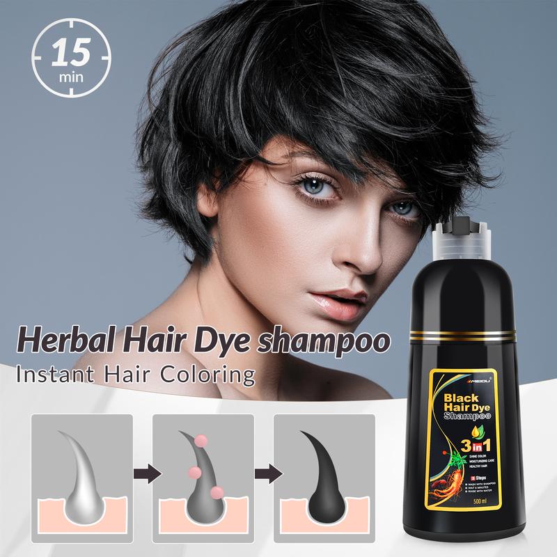 MEIDU Black Hair Dye Shampoo 3 in 1,Herbal Ingredients,Contains Ginseng Extract,Can cover gray hairs,Natural Haircoloring,Plant Haircare, Salon