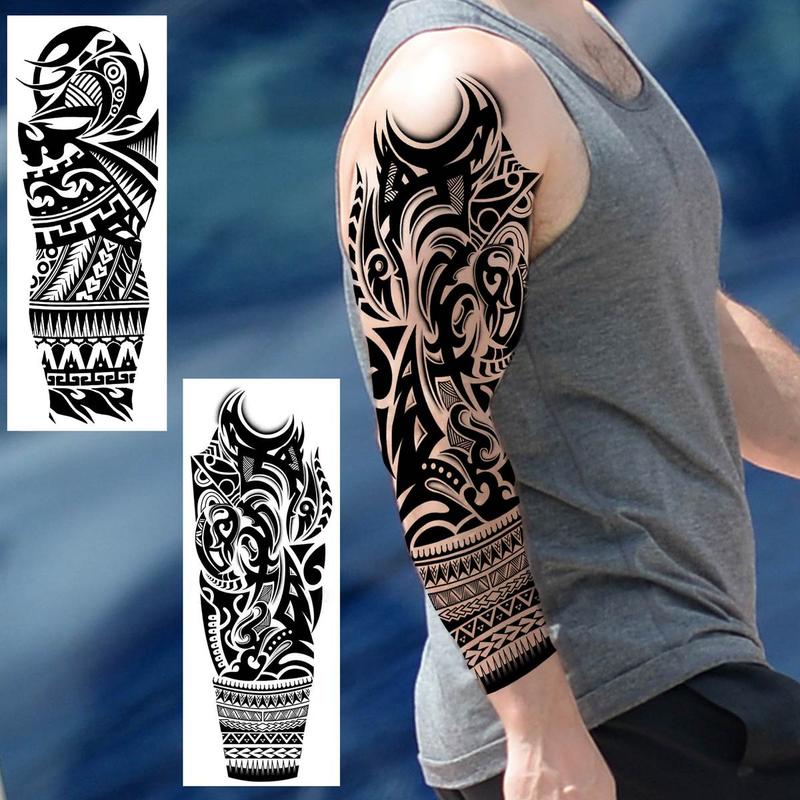 Lion & Skull Pattern Temporary Tattoo Sticker, Self Adhesive Fake Tattoo Sticker, Body Art Decoration for Men & Women, Party Supplies, Tattoo Cardigan