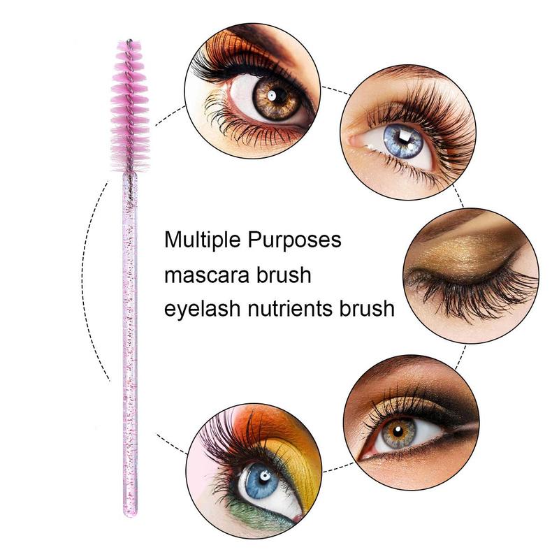 100 count Disposable Mascara Brushes with Container, Mascara Wands Makeup Brushes Applicators Kits for Eyelash Extensions and Eyebrow Brush (Crystal Pink)