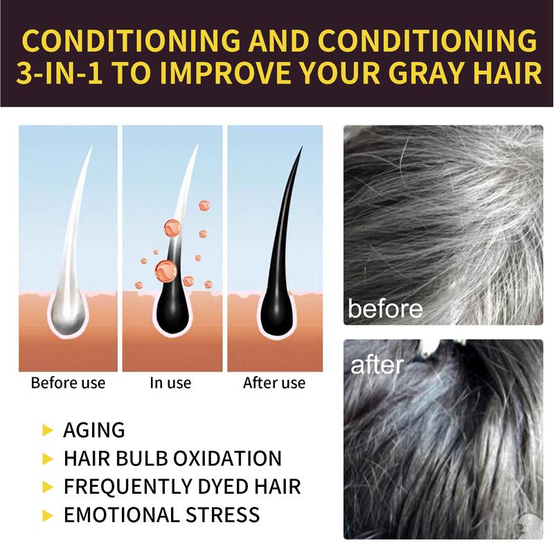 EELHOE Hair Dye Shampoo 3 in 1 for Gray Hair, Herbal Ingredients Shampoo Black Hair Dye for Women Men, Grey Coverage Shampoo shampoo-black hair