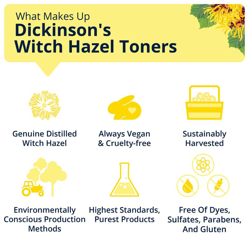 Dickinson's Enhanced Witch Hazel Hydrating Toner with Rosewater, Alcohol Free, 98% Natural Formula, 16 Fl. Oz. Skincare Aloe Hyaluronic Cleansing