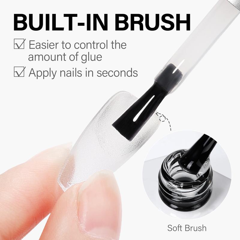 AILLSA 4 in One Nail Glue Base Coat Nail Polish Set Brush On Gel Nail Glue 2*15 ml for Rhinestone, False Nails, Base Gel, Chrome Nail, Acrylic Nail Tips UV Light Need, High Capacity Gel Extension Brush On Nail Glue Fall Nail art Trend  Gift for Women