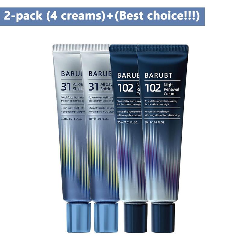 [4 PACK SAVE $10!!!] BARUBT 31 All-Day Shield Cream & 102 Night Renewal Cream,All-day & Night 2 Pcs Cream for Face,Clock Skin Firming & Rejuvenation Suitable for All Skin Types