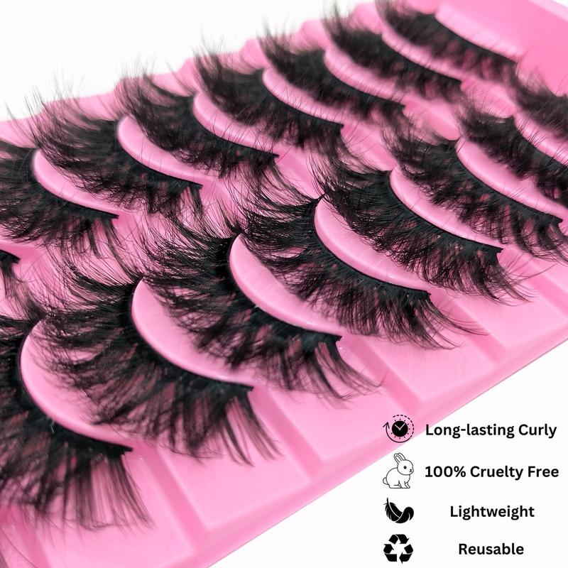 Fluffy Volumized False Eyelashes, 10 Pairs Wispy Fake Lashes for Women & Girls, Natural Curling Eye Makeup Strip Lashes for Eye Makeup Enhancement