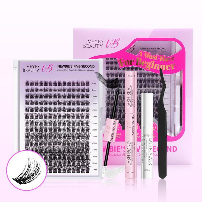 Veyesbeauty Dreamy Cluster Lashes Kit Eyelashes Makeup Individual Lash Extensions Volume Eyelash Wispy Faux Mink Lash Mixed Length Tray With Bond & Seal Tweezer Newbie's Five-Second DIY Dramatic Applicator at Home Eyelashes Extensions Cosmetic Makeup