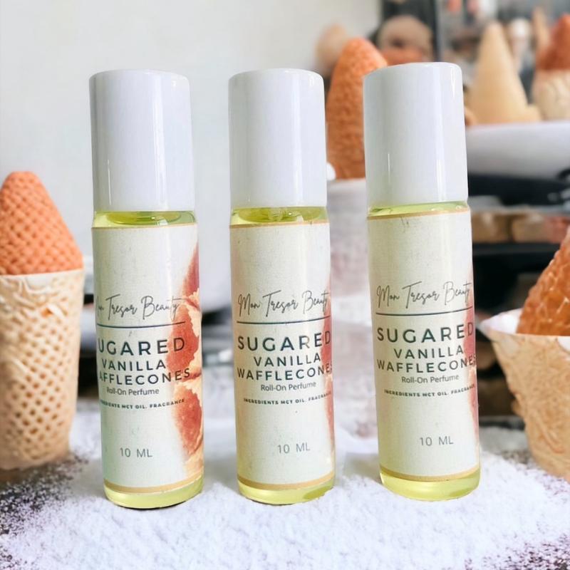 Sugared Vanilla Waffle Cone Body Oil Roll-On, woman, scented body oil roll-on, vanilla, waffle cones, warm baked dough, layering, cruelty free, vegan friendly Body Care Fragrance Aroma vanilla scent